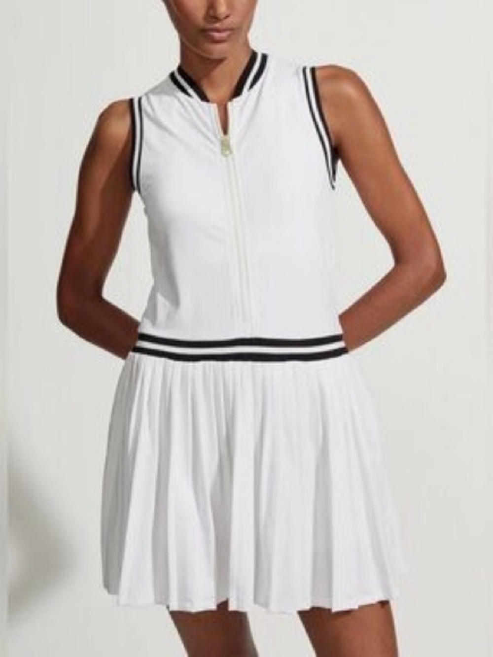 Barley Sleeveless White Tennis Dress with Black Trim